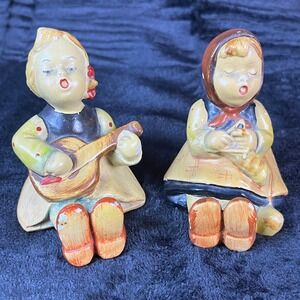 Hummel Reproduction Figurines Lot of‎ 2 Hand Painted Girl With Guitar Knitting